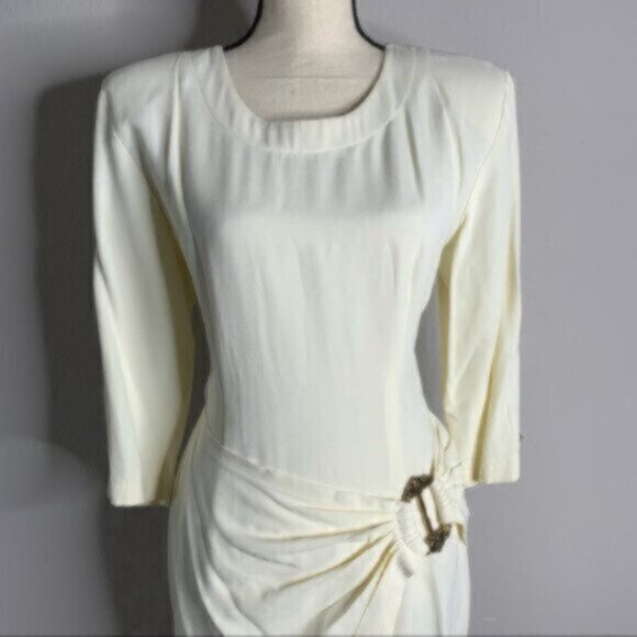 La Belle 80s Vintage Ruched Knee Length Gold Ascent Dress - Picture 15 of 15